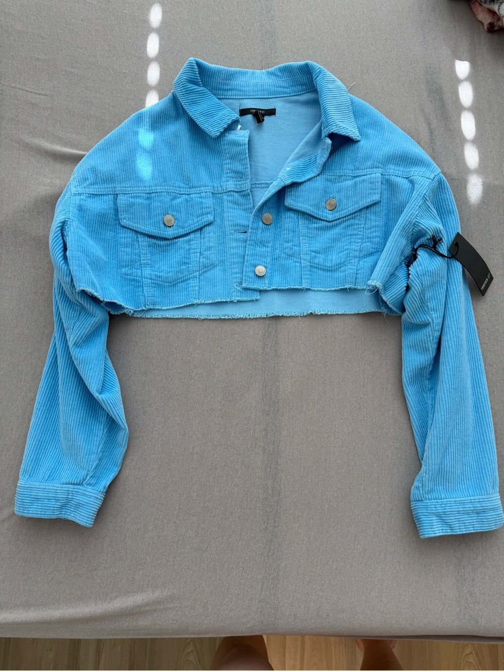 Forever 21 Cropped Corduroy Jean Jacket in Light Blue